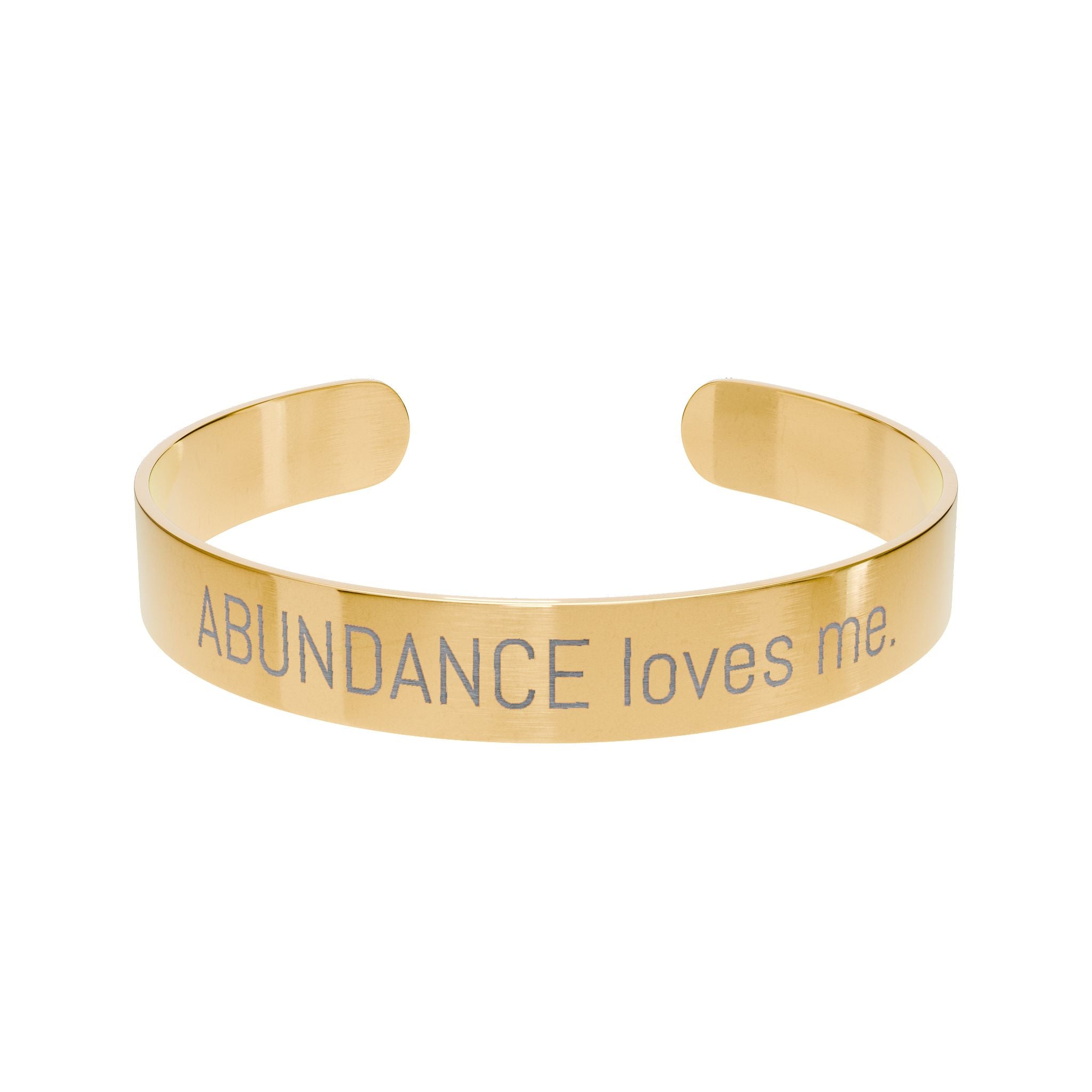 Engraved Cuff Bracelet – "Abundance loves me" Inspirational Jewelry