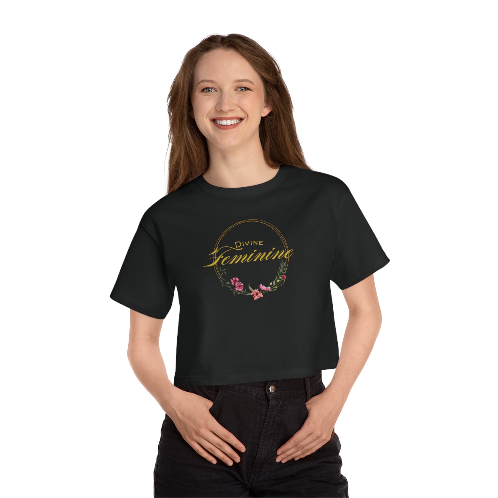 Divine Feminine Cropped Tee – Spiritual Empowerment Graphic Shirt for Women
